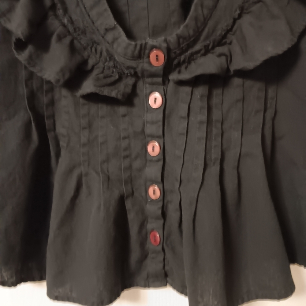 Free People Sylvia Black Cotton Sleeveless Cropt Top With Ruffles & Buttons S - Picture 2 of 8